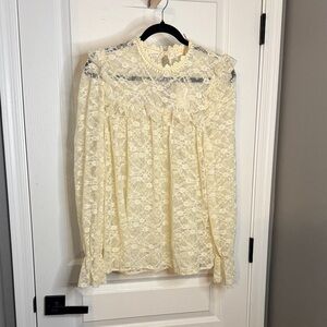 Cream Lace Ruffle High-Neck Blouse